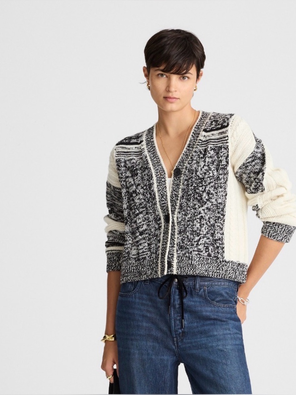 Madewell Marled Cable Knit Colorblock Cardigan Sweater NWT Chunky Cozy